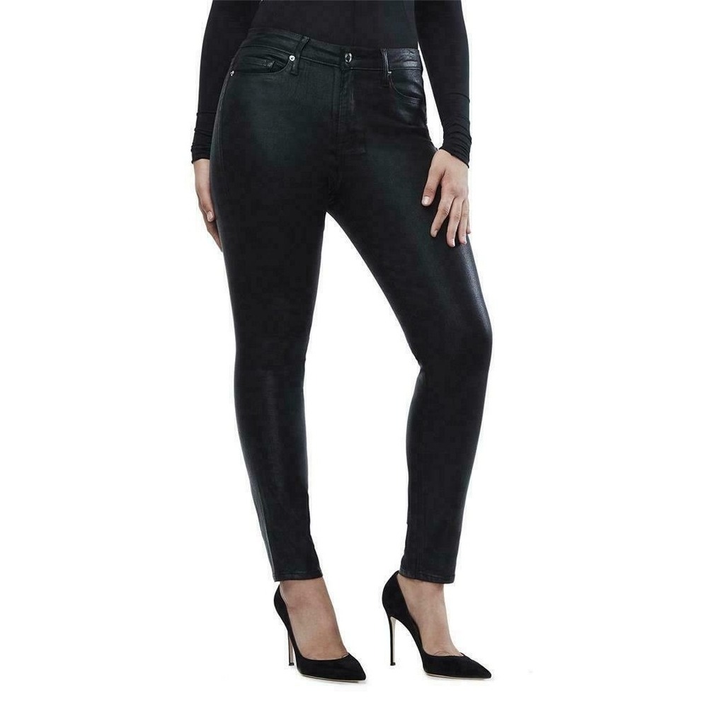 (A2) Good American Good‎ Waist Waxed Skinny Jeans Black Coated 14 / 32 GP001ST